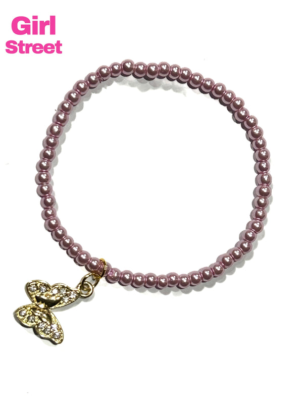 Pure pearls pink bracelet butterfly charm bracelet