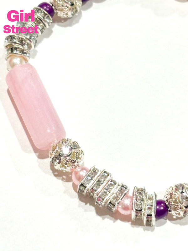 Pink Bracelet With Silver Balls