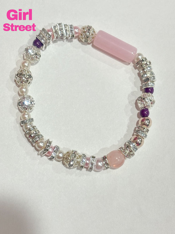 Pink Bracelet With Silver Balls