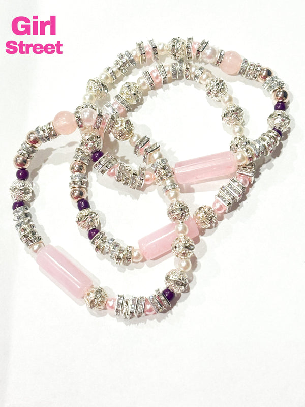 Pink Bracelet With Silver Balls