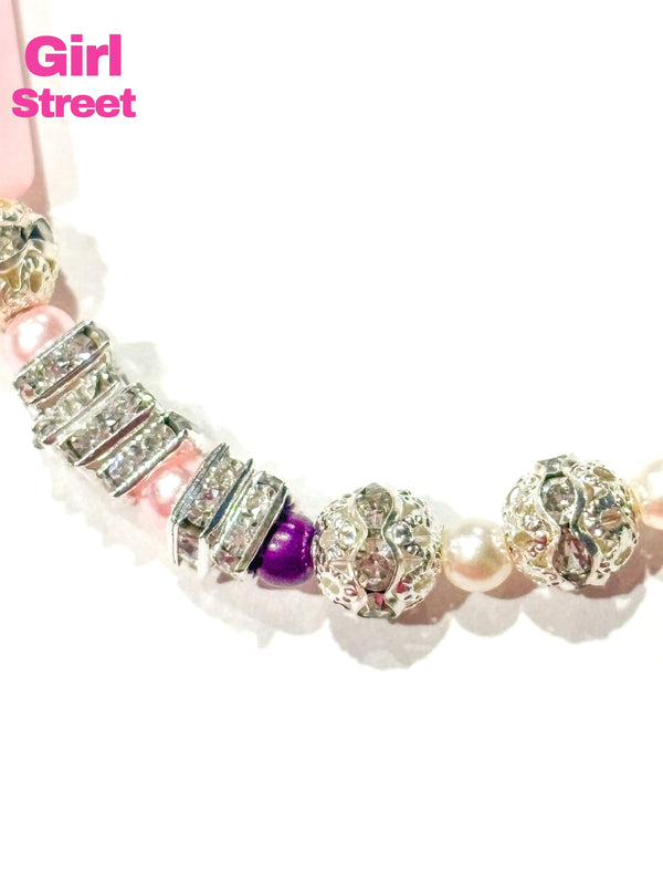 Pink Bracelet With Silver Balls