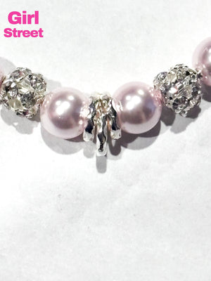 Pink Pearls With Silver Heart Charm