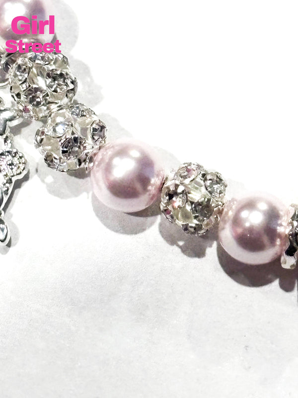 Pink Pearls With Silver Heart Charm