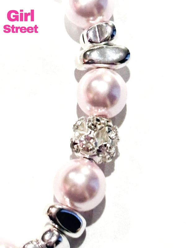 Pink Pearls With Silver Heart Charm