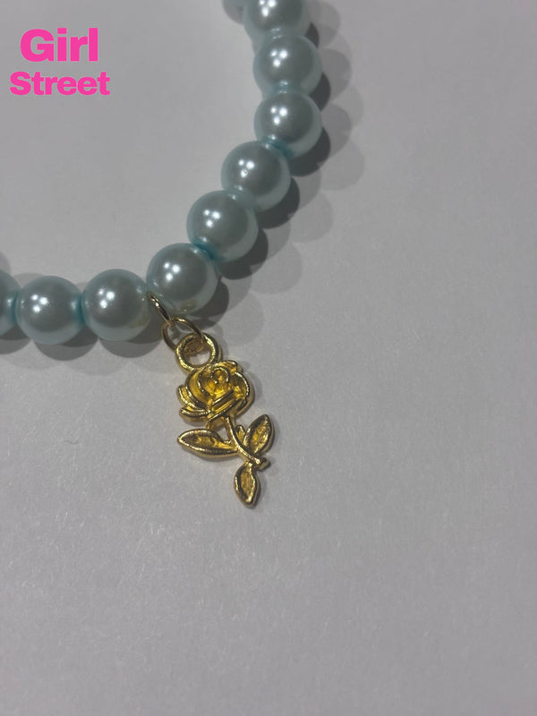 Sky Blue Bracelet With Golden Rose