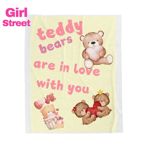 Teddy Bear Blanket Velveteen Plush All Over Prints